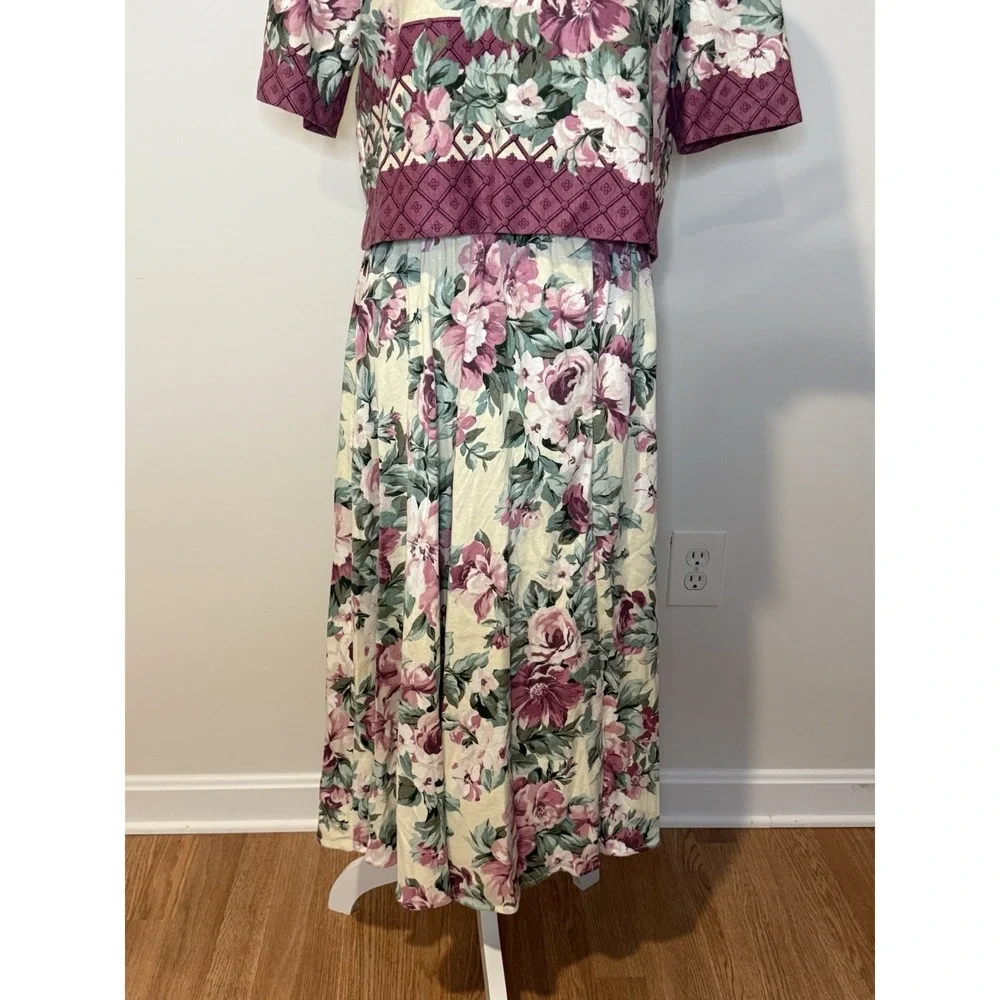 Vintage 80s 90s Positive Attitude Sz 10 Pink Floral Skirt Set CottageCore Career